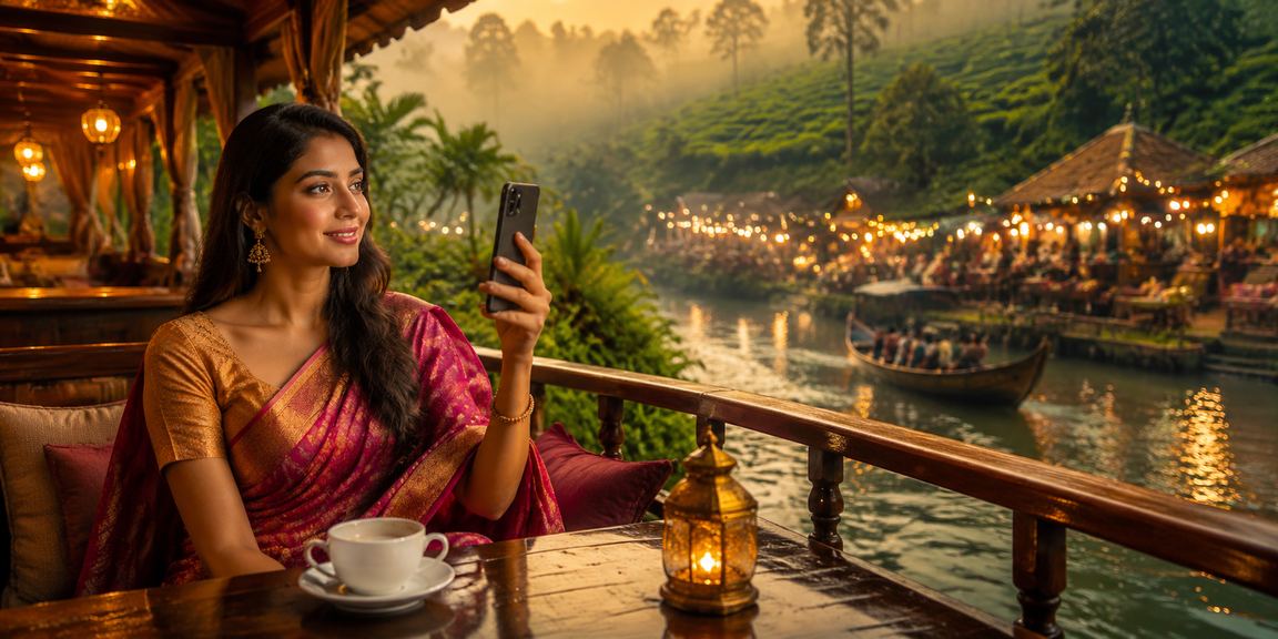 A user making a mobile payment in the Sundarbans tea garden area